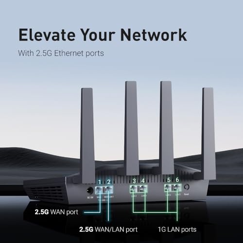 GL.iNet GL-MT6000 WiFi 6 Dual-Band Router, 6000 Mbps, 802.11ax, 2 x 2.5G + 4 x 1G Ethernet Ports, Touch Control