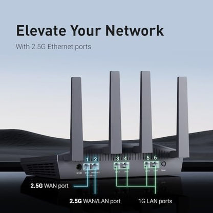 GL.iNet GL-MT6000 WiFi 6 Dual-Band Router, 6000 Mbps, 802.11ax, 2 x 2.5G + 4 x 1G Ethernet Ports, Touch Control