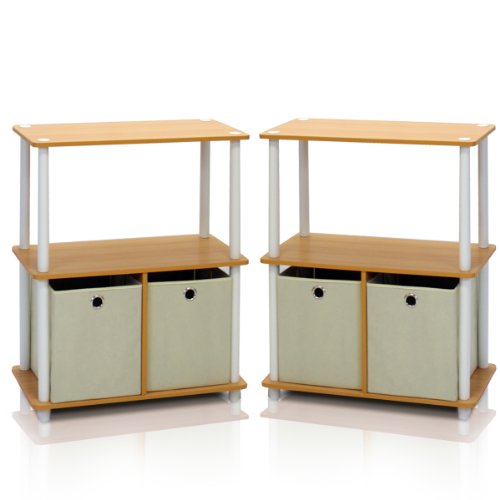 Furinno 3-Tier Multipurpose Storage Rack Shelving Unit 2-99152BE Beech/White Indoor Bookcase Display