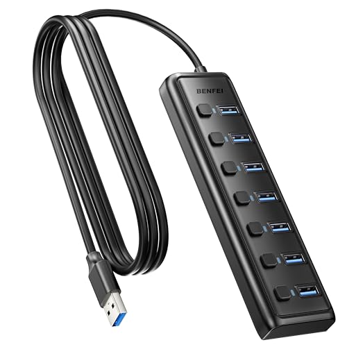 BENFEI USB 3.0 Hub 7-Port 5Gbps Black Plastic 000425black