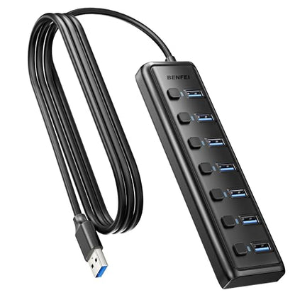 BENFEI USB 3.0 Hub 7-Port 5Gbps Black Plastic 000425black