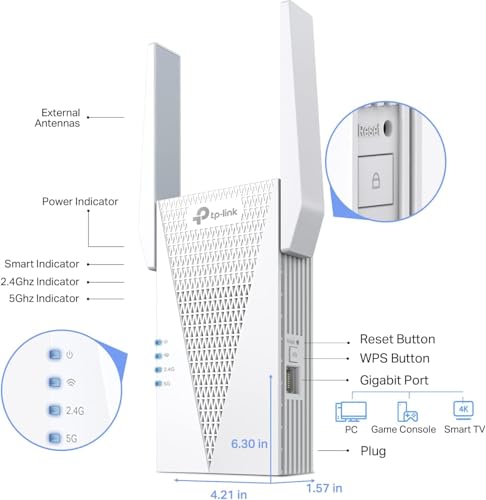 TP-Link WiFi Extender Dual-Band RE715X 3000Mbps RJ45 2400ft Wireless Repeater