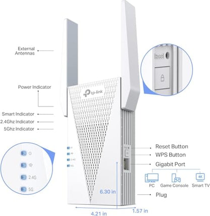 TP-Link WiFi Extender Dual-Band RE715X 3000Mbps RJ45 2400ft Wireless Repeater