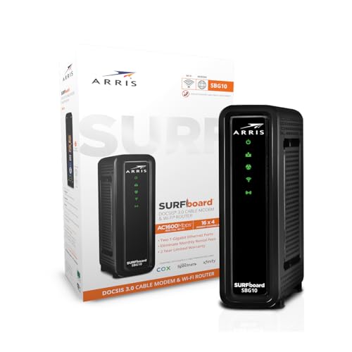 ARRIS SBG10 Cable Modem Router Combo DOCSIS 3.0 16 x 4 Gigabit & AC1600 WiFi