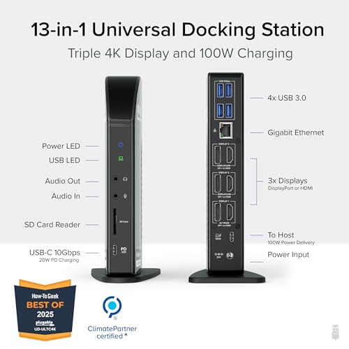 Plugable 13-Port USB-C Docking Station UD-ULTC4K | 4K Triple Monitor | 100W Power Delivery