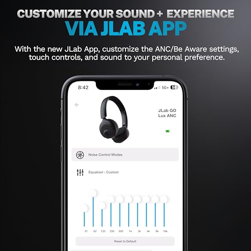 JLab HBGOLUXANCSGE20WEB On Ear Headphones ANC 12 Hours Battery Life Hybrid Driver Wireless Bluetooth 5.0