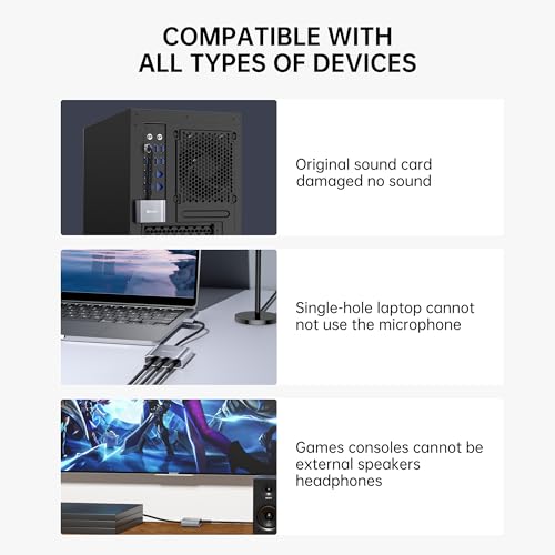 biaze USB Audio Adapter 3.5mm Dual TRS Universal Compatibility
