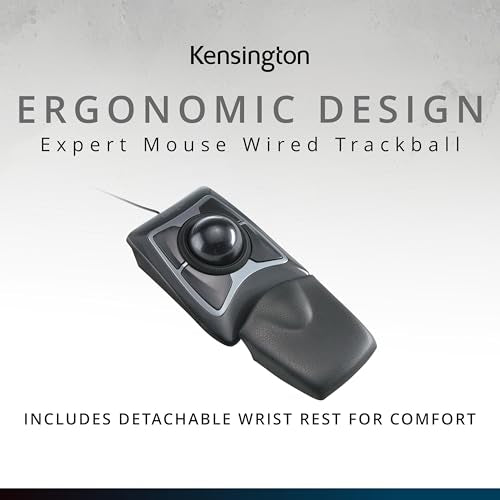 Kensington 55mm K64325 Optical Trackball Mouse, USB Connectivity, Black Silver, Ambidextrous