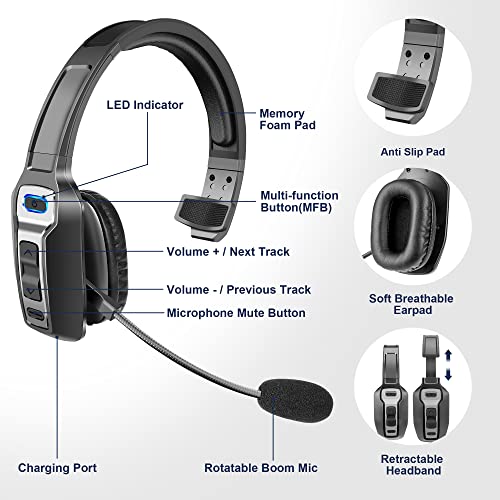 Sarevile KH-23 Black On Ear Bluetooth Headset with Voice Control, Bluetooth 5.2, 60-Hour Battery Life, Dynamic Driver