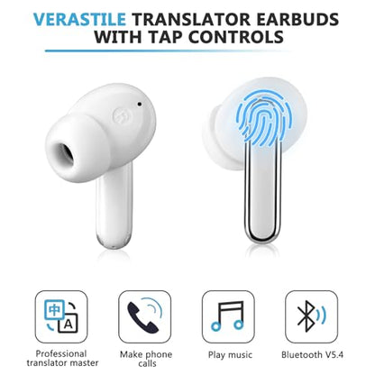 kasioo Language Translator Earbuds V19 Bluetooth 5.4 Built-In Media 150 Languages