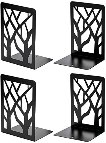 MaxGear 4-Piece Bookends Heavy Duty Metal Book Storage Non-Skid Design Model Number: MaxGear-Tree Design-Bookends