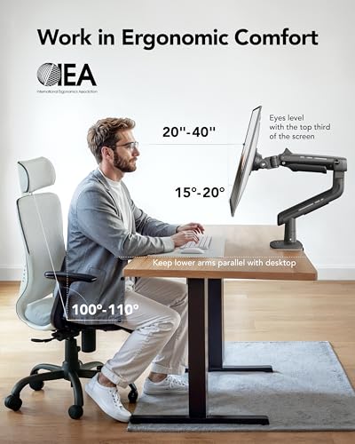 HUANUO 17-49 Inches HNSS48B Tabletop Mount Black Alloy Steel Monitor Arm 50 Degree Tilt Swivel Rotation