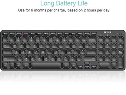 Arteck 14.3" HB305-2 Bluetooth Multi-Device Wireless Keyboard QWERTY Black
