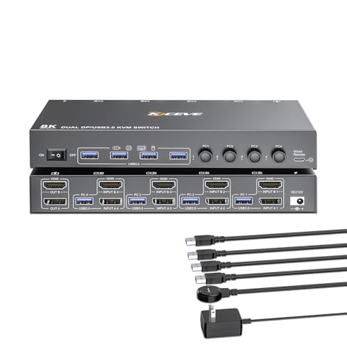 KCEVE 2 Monitors 4 Computers HDMI + DisplayPort Switch KCDZUS402DH 8K@30Hz 4k@144Hz KVM Switcher