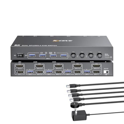 KCEVE 2 Monitors 4 Computers HDMI + DisplayPort Switch KCDZUS402DH 8K@30Hz 4k@144Hz KVM Switcher
