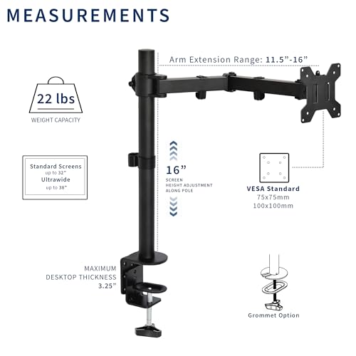 VIVO 13-38 Inch Monitor Arm Mount STAND-V001 Tabletop Black