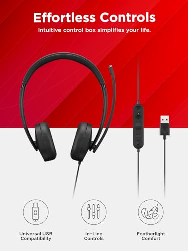 Lenovo 7.28 x 74.8 x 2.36 inches 4XD1P83425 USB-A Wired Stereo Headset
