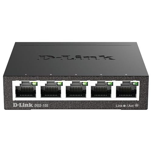 D-Link 5-Port Gigabit Ethernet Switch Model DGS-105 Compact Desktop Plug and Play - Black