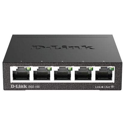 D-Link 5-Port Gigabit Ethernet Switch Model DGS-105 Compact Desktop Plug and Play - Black