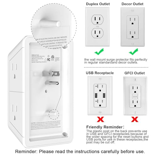 Lvetek 5 Outlet Extender QF-519F 125 Volts 15 Amps USB Wall Charger