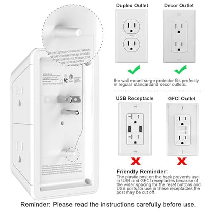 Lvetek 5 Outlet Extender QF-519F 125 Volts 15 Amps USB Wall Charger