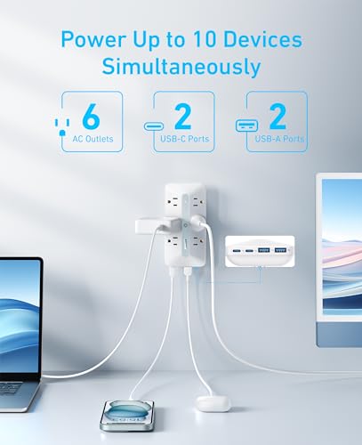 Anker 10-Port Power Strip A9251 300 Joules Surge Protection 15 Amps USB A&C