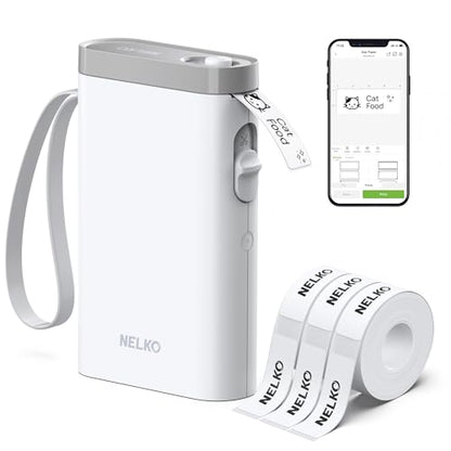 Nelko P21 Bluetooth Thermal Label Maker with Built-in Media and 203 DPI
