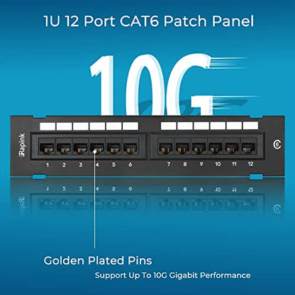 Rapink 12 Port Cat6 Patch Panel 10G Support Network Patch Panel UTP 10-Inch Wall Mount 1U
