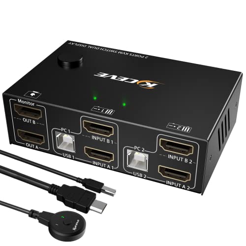 MLEEDA KVM Switch 2-Port HDMI 4K @60Hz Dual Monitor Controller Model KC-KVM202-B