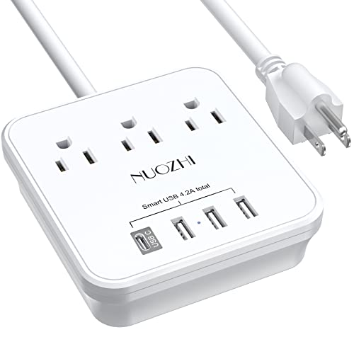 NUOZHI 6 Ft Power Strip Model ZN-703 with 3 AC Outlets and 4 USB Ports