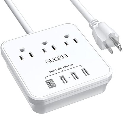 NUOZHI 6 Ft Power Strip Model ZN-703 with 3 AC Outlets and 4 USB Ports
