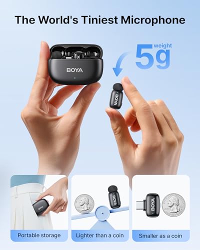 BOYA Wireless Lavalier Microphone BOYA mini 2 USB-C - 30H Battery Life, 328ft Transmission, 48kHz/24-bit
