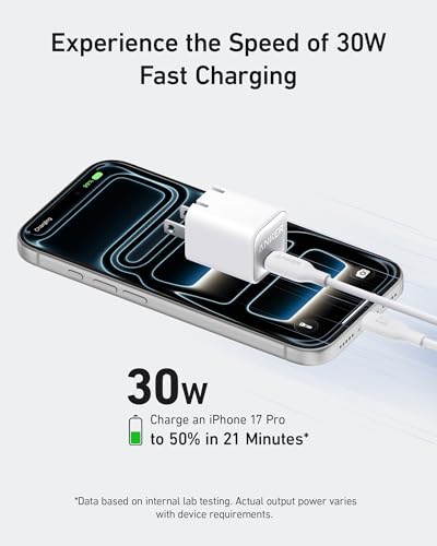 Anker 30W USB Type C GaN Charger, Compatible with iPhone 16, iPad, Samsung Galaxy, and More