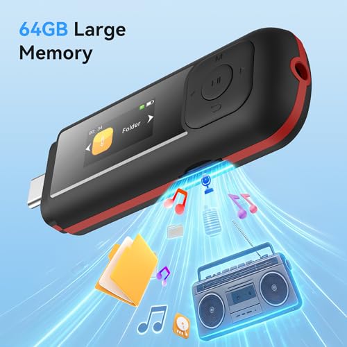AGPTEK 0.96 Inches A55PL MP3 Player 64GB Storage LED Display FM Radio