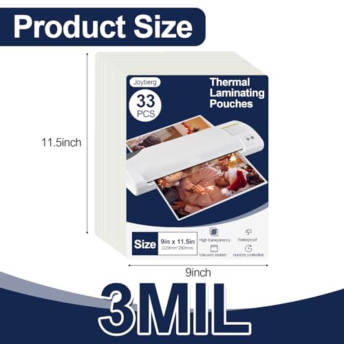 Joyberg 33 PCS 09SFM0001 Laminating Sheets 9 x 11.5 inches 3mil