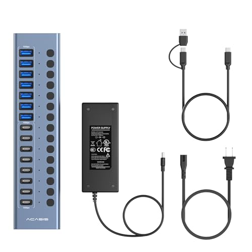 ACASIS 16-Port USB 3.2 Hub, 8 USB-A & 8 USB-C, 10Gbps, Aluminum, Compatible with Windows & Mac