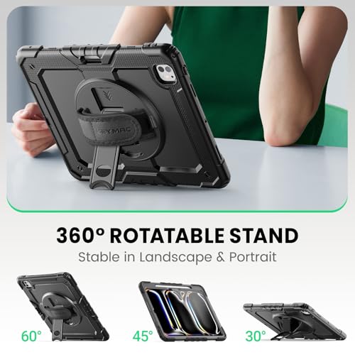 SEYMAC Case for iPad Pro 13 Inch 2024/2025 (Model: A2925/A2926/A3007), Heavy Duty Protective Case with Built-in Screen Protector, Kickstand, Hand/Shoulder Straps
