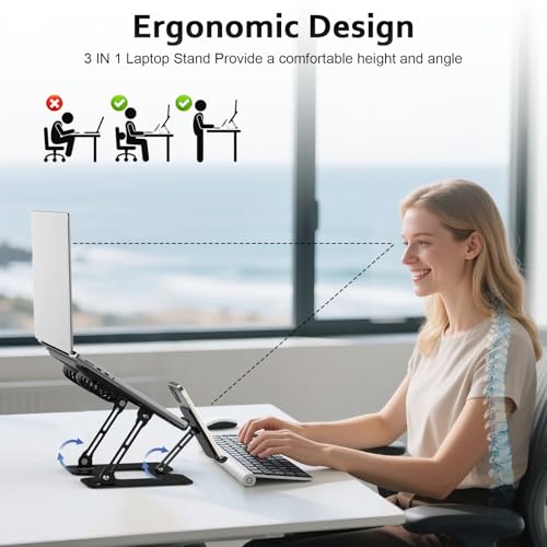 Electmagic 11.8" x 8" x 1.7" L07 Adjustable Laptop Cooling Pad Black