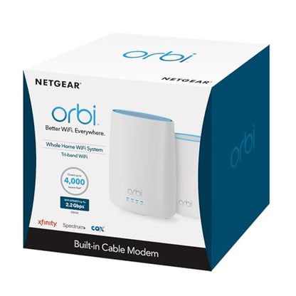 NETGEAR Orbi Home WiFi System AC2200 Built-in Cable Modem and Satellite Extender Model CBK40