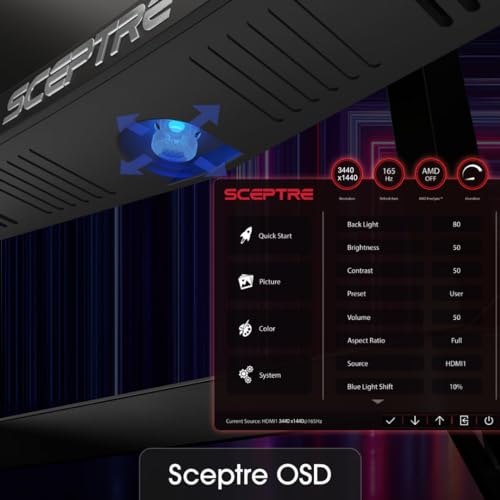 Sceptre 34-Inch Curved Ultrawide Monitor (3440 x 1440), R1500, 165Hz, VA Panel, LED Display