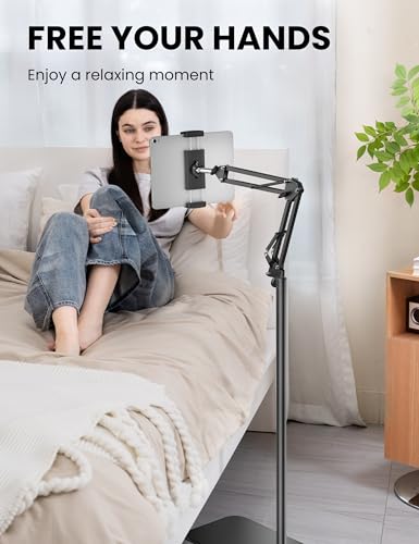SteelStorm Floor Tablet Stand STEELSTORM-L7 Universal Holder, Adjustable Height, 360-Degree Rotation, Compatible with Devices 4.7"-12.9"