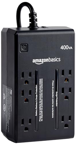 Amazon Basics UPS - 400 VA, 255 Watts, Compact Size, Black, 6 Outlets, NEMA