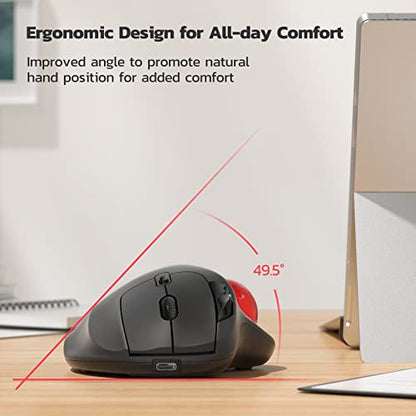 Nulea M501 Wireless Trackball Mouse Bluetooth Ergonomic 6 Buttons Right Hand