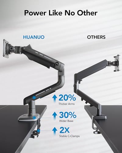 HUANUO 17-49 Inches HNSS48B Tabletop Mount Black Alloy Steel Monitor Arm 50 Degree Tilt Swivel Rotation
