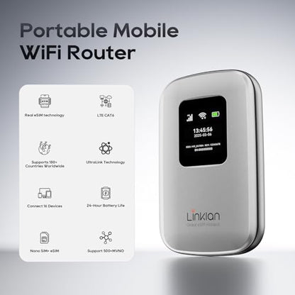 Linklan 5Z-34RI-11X8 eSIM Portable Mobile Hotspot 433Mbps LTE 2.4GHz Wireless
