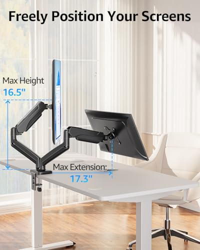 MOUNTUP MU0005 Black Dual-Arm Monitor Mount Tabletop Mount, Supports 17-32 Inch Screens, Articulating Movement, Aluminum