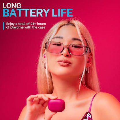 JLab Go Pop ANC EBGOANCFUC50WEB True Wireless Earbuds with Charging Case, Fuchsia, 10mm Drivers, Bluetooth 5.0, Active Noise Cancellation