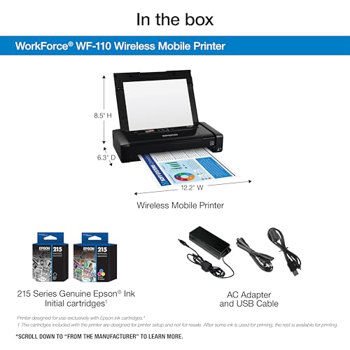 Epson WorkForce WF-110 5760 x 1440 dpi Portable Wireless Color Printer Model C11CH25201