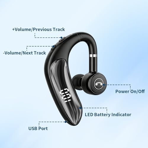 STUPIDYIN Bluetooth Headset V5.4, 23H Battery Life, Wireless Earbud for Phone Calls and Music, Touch Control, In-Ear Earpiece with Mic