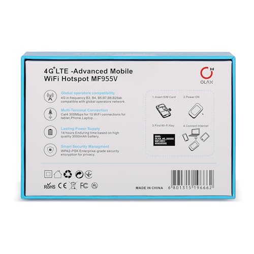 OLAX Compact Mobile WiFi Hotspot 4G LTE MF955V USB 48Mbps 2.4GHz Internal Antenna